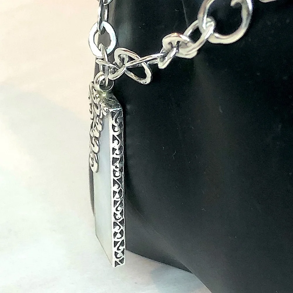 LOIS HILL Sterling Silver Cut Out Mother Of Pearl Open Link Toggle Necklace NWOT - Picture 15 of 17